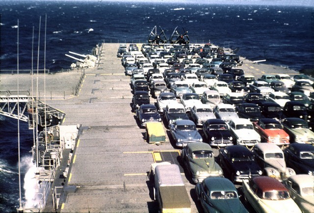 The Crew member's cars being transported from Bremerton